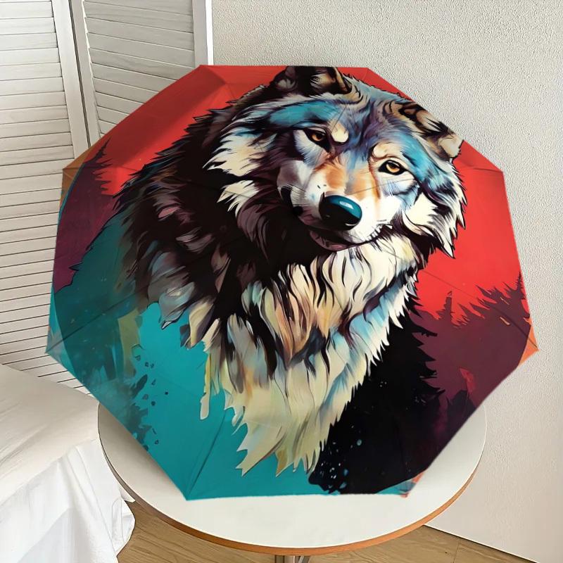 

1pc Wolf Portrait Circular Artwork Umbrella with Plastic Handle,Suitable for All Seasons Home Travel Outdoor UmbrellaDD390