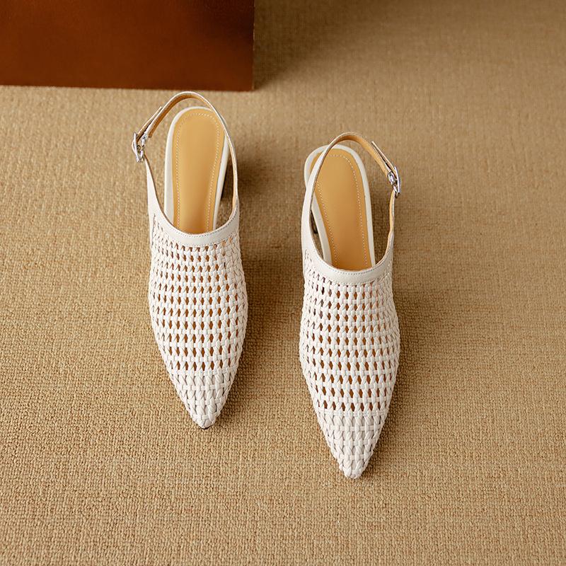 5.5Cm | Woven pointed pointed hollow bag head sandals women's middle heel with Roman shoes 2025 summer new hole