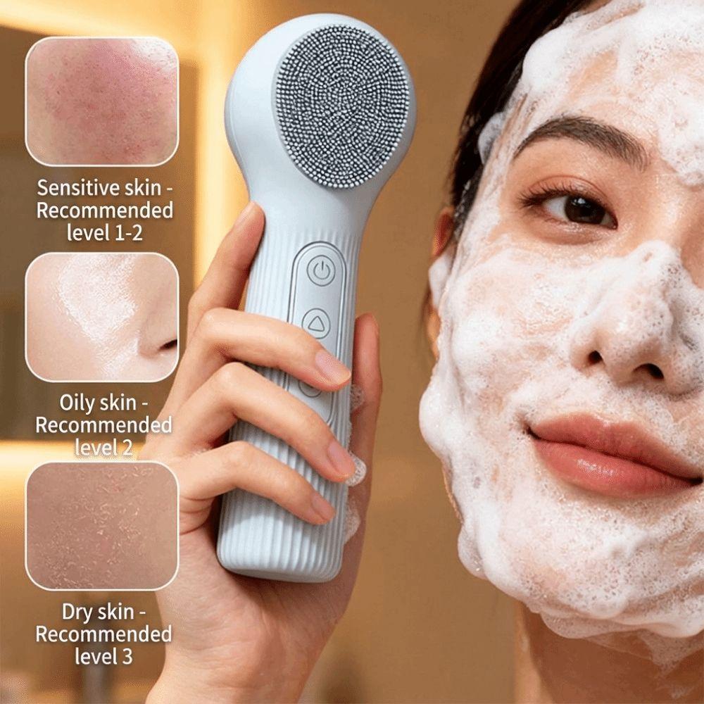 Waterproof Electric Facial Cleansing Brush Heat Compress Heated Facial Brush Deep Cleansing
