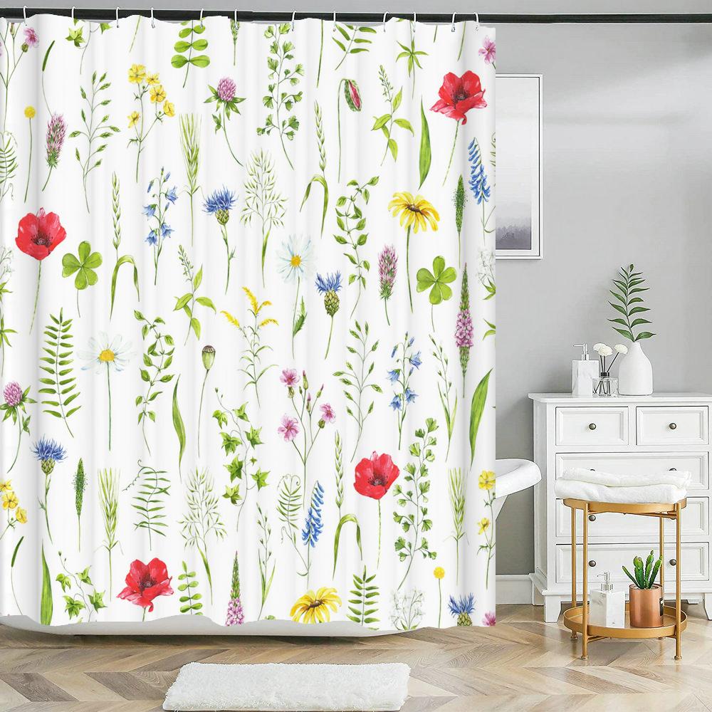 High Quality Green Plant leaves Fabric Shower Curtain Waterproof Monstera leaf Bath Curtains for Bathroom Decor with Hooks