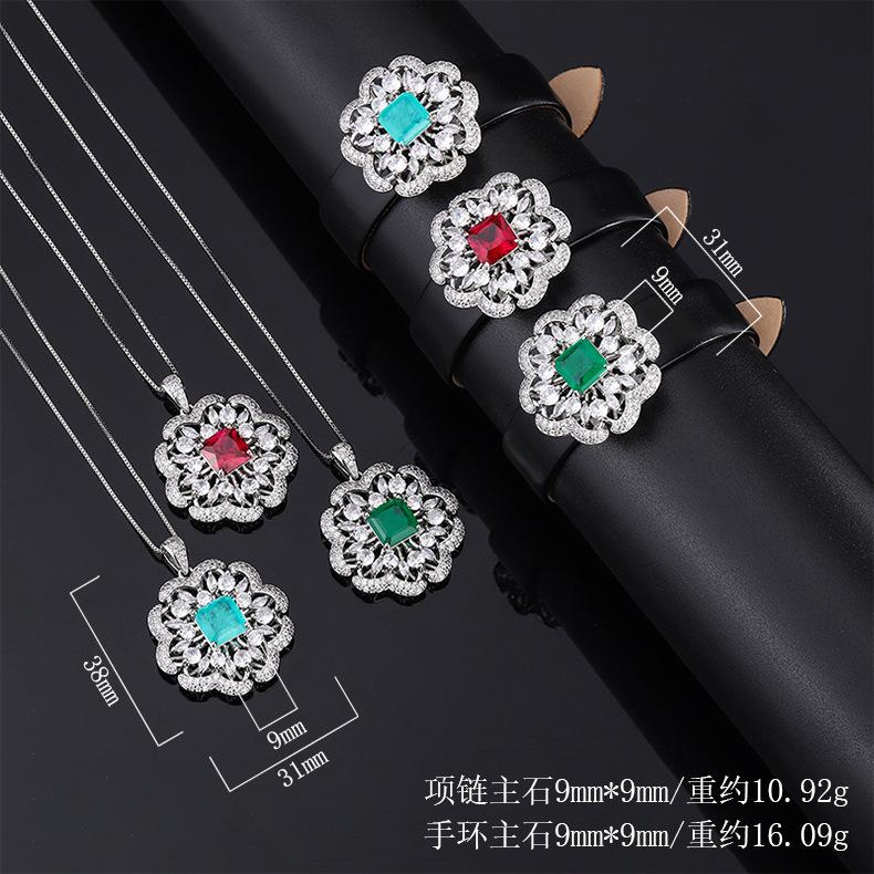 Emerald Wristband Bracelet Red Corundum Gemstone Layered Petal Wrist Chain Jewelry Set Paraiba Necklace