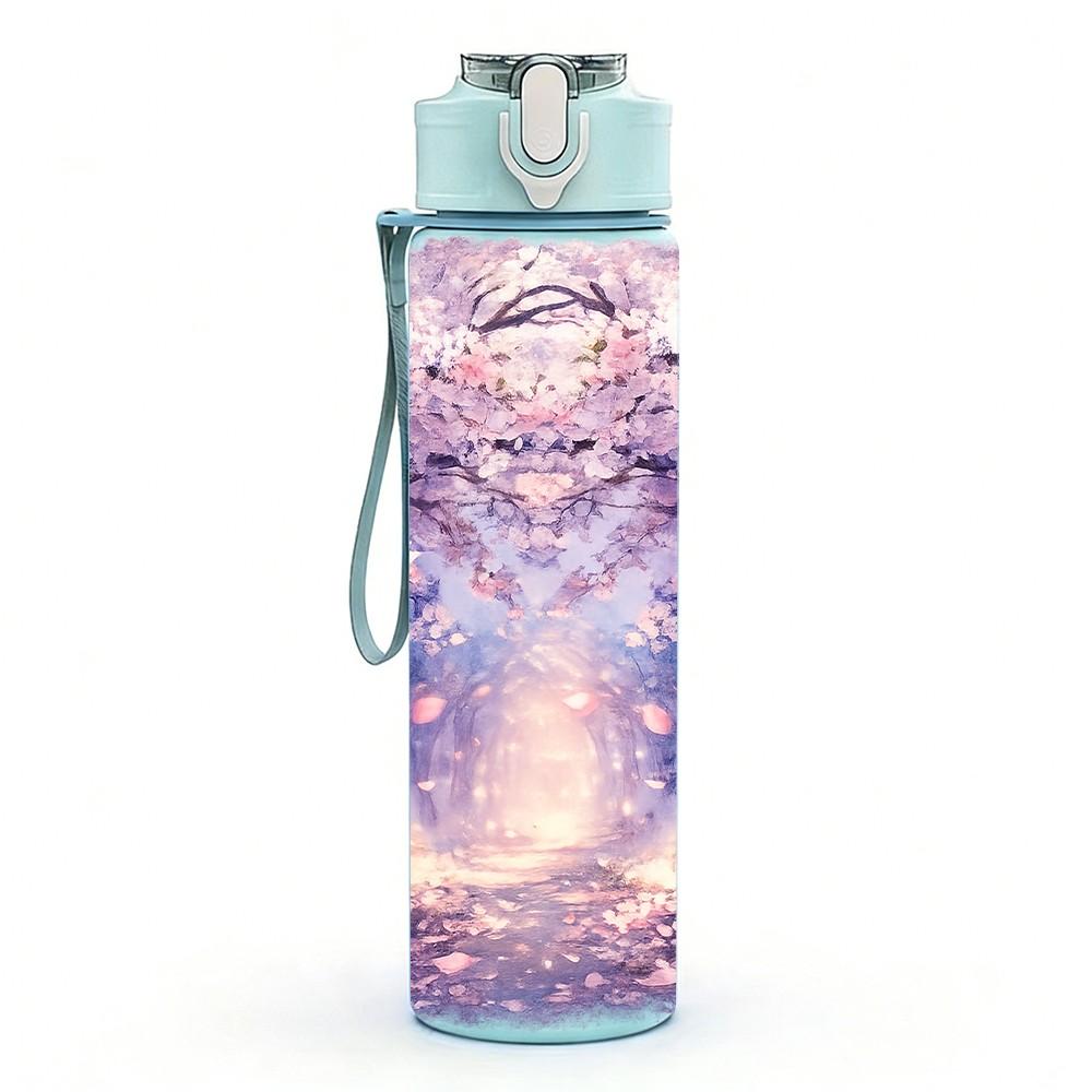 1PC Fantasy Galaxy Wolf Moon Art 750ml Color Plastic Sports Water Bottle Leakproof Flip Straw Lid Suitable for Sports Office Home Use