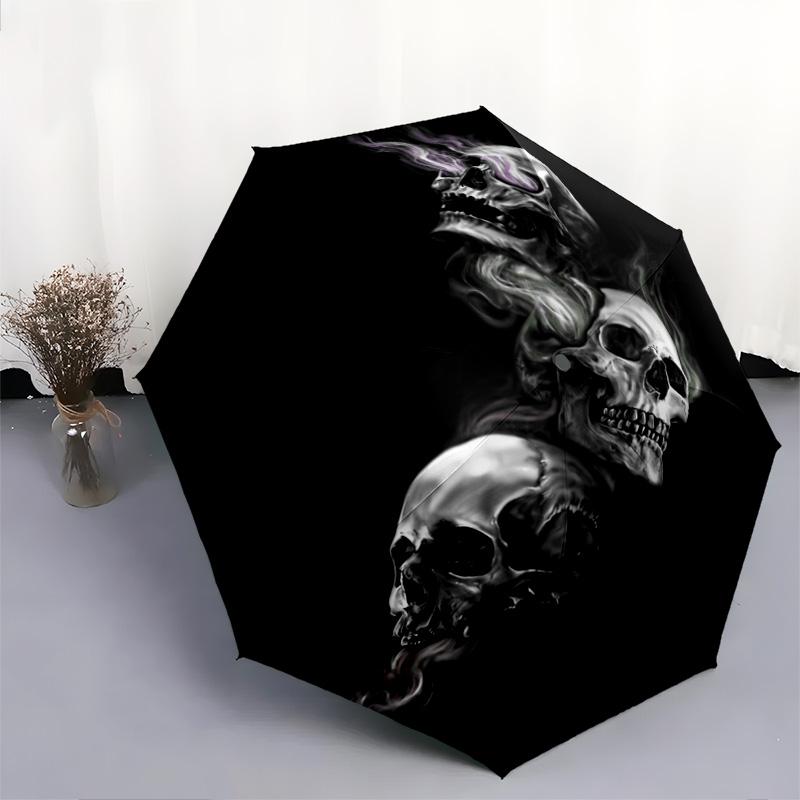 1Pc Skulls Automatic Umbrella - Suitable Travel Outdoor Portable Umbrella Birthday Gift Daily Essentials
