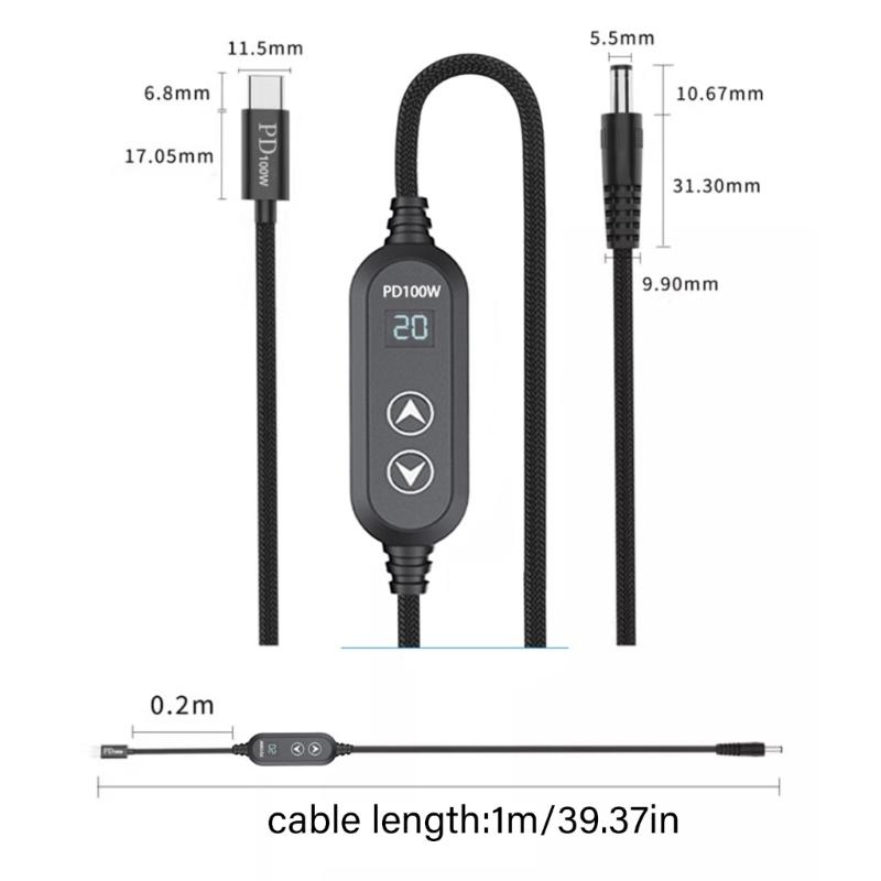 USB C Power Cord with 38 Adapters 100W Highest Efficiency Variable Power Supply DC5.5 Type C Charging Cable 120cm