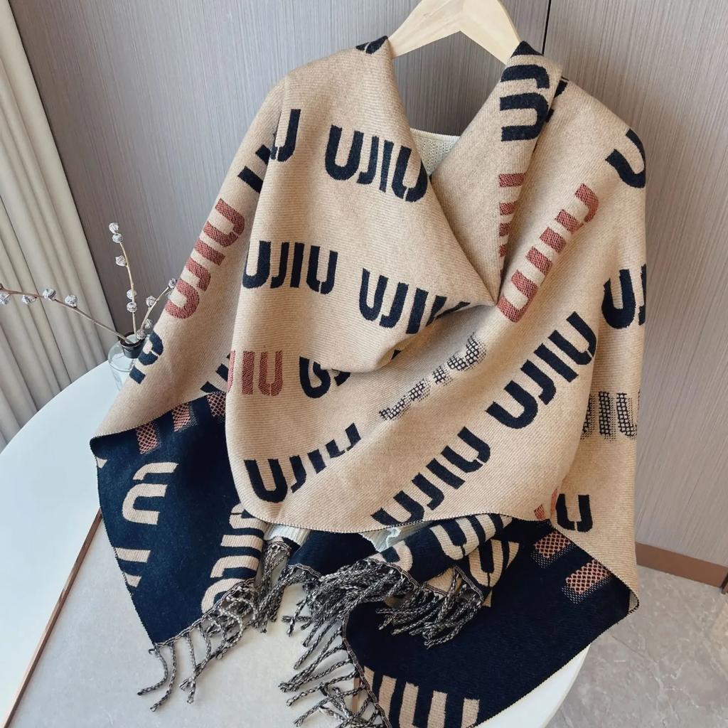 New Scarf Women Winter Color Matching Warm Scarves Imitation Cashmere Letters Double-Sided Thickened Air Conditioner Shawl