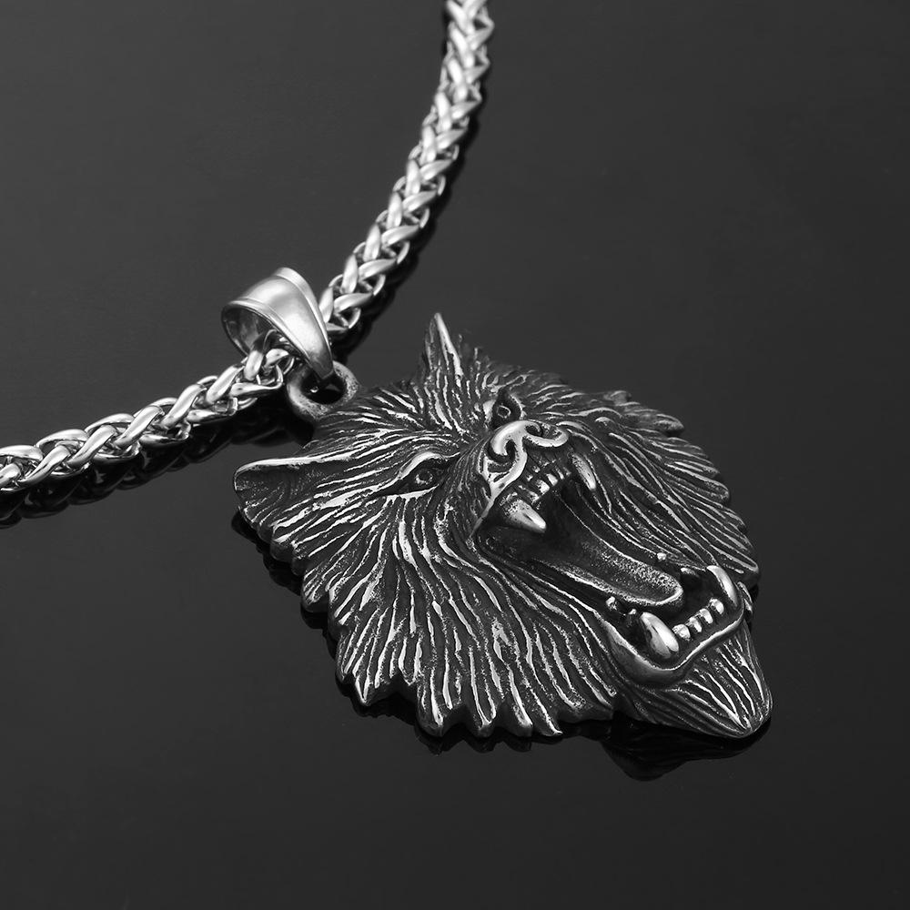 Domineering Stainless Steel Wolf Head Pendant Necklace Punk Style Men 'S Accessories