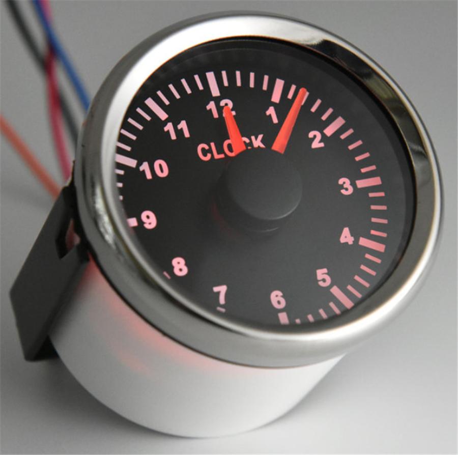 2"/52mm Clock Gauge 12 Hours Format Clock Meter Red Backlight For Car Boat Yacht