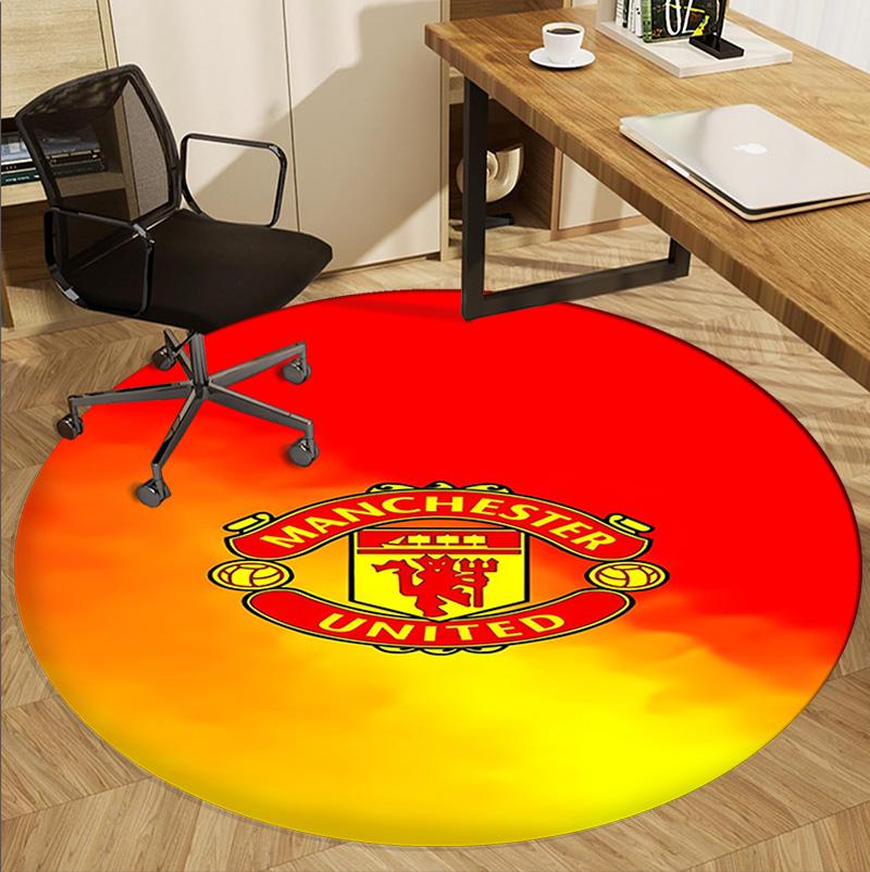Manchester United F.C Pattern Round Rug, Indoor/Outdoor Mat, for Picnic, Gameroom, Bedroom, Office, Living Room, Home Decor Carpet, Birthday Gift