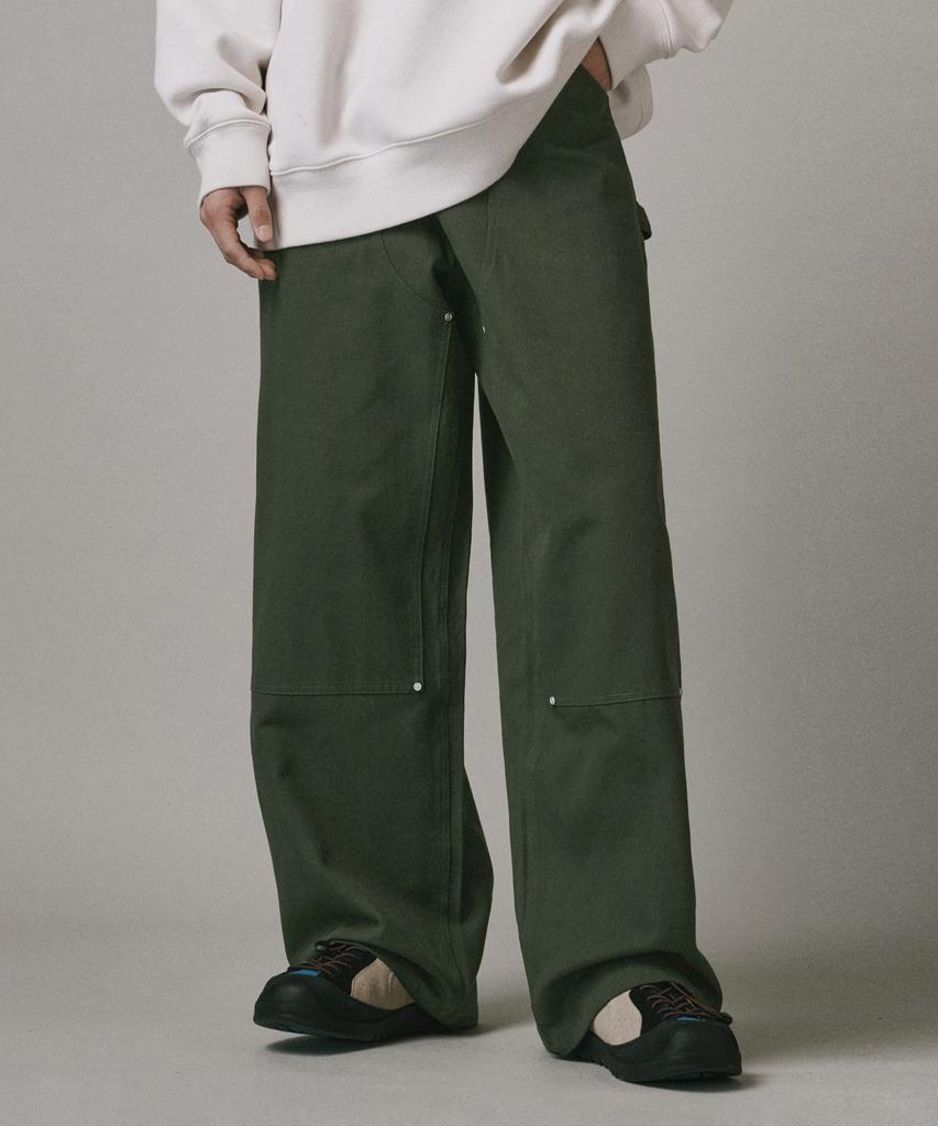 Beodeonteu Double Layer Carpenter Wide Cotton Pants [Khaki]