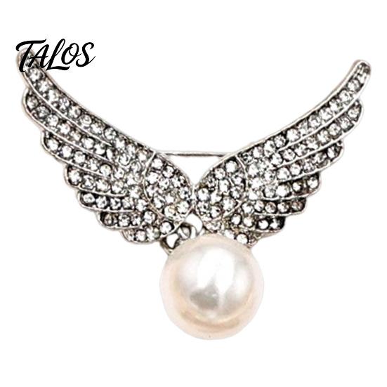 Women Clothes Accessory Rhinestone Angel Wing Brooch, Lapel Pin with Faux Daily Wear Brooch Pearl Pendant, Clothing Jewelry for Girls
