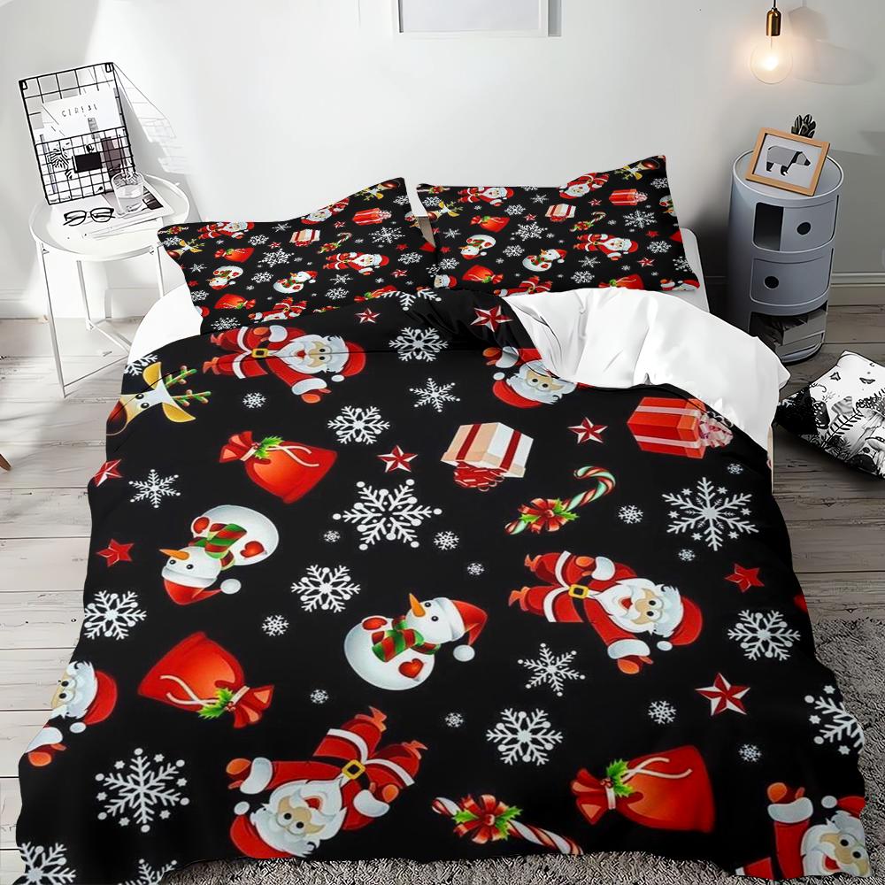 Christmas Duvet Cover Cartoon Santa Claus Christmas Tree Bedding Set for Children Teens Bedroom Decoration Queen King Full Size