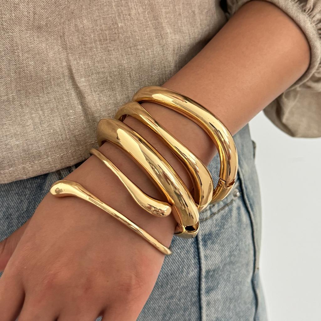 SHIXIN Punk Glossy Geometric Stackable Cuff Bracelets for Women Hip Hop Water Drop Gold Color Open Bangle Bracelet Party Jewelry