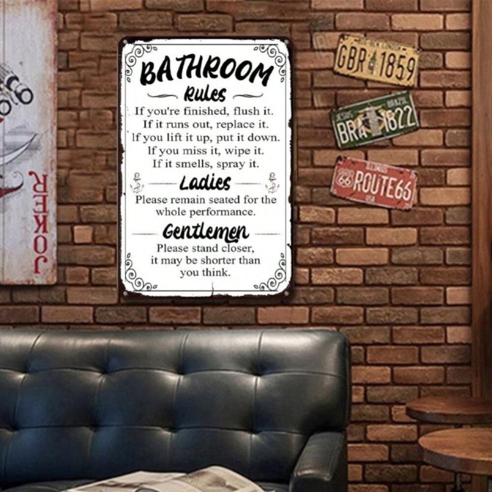 Metal Poster Wall Art Vintage Bathroom Rules Rustic Farmhouse Decor Rectangular Iron Sign