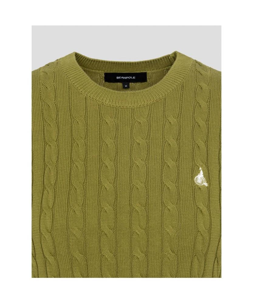 Binpolleidiseu [Essential] Cotton Cable Round Neck Short Sleeve Pullover Olive (Bf6751E02J)