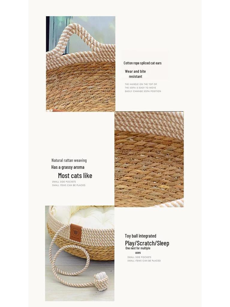 Rattan Cat Bed: All-Season Sleeping Pad & Scratcher Combo