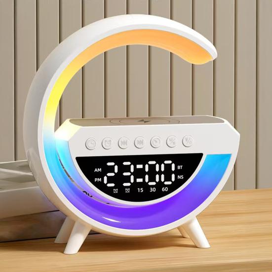 Yousheng G-Shaped LED Wireless Speaker 15W Fast Charging Alarm Clock with 13 Lighting Modes Bedroom Nightstand Lamp Bluetooth-compatible 5.2 Speaker