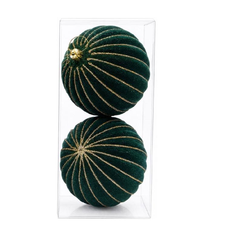 2Pcs Christmas Baubles Ornament Sparkling Velvety Sphere Decoration For Christmas Tree Wreath Mantels Window Display