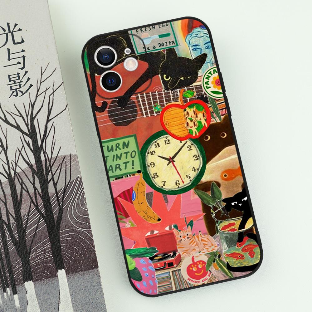 Funny Cartoon Black Cat Phone Case For iPhone 17 Air 16 E 15 14 13 12 11 Pro Max Plus Mini SE 2020 2022 Shockproof Cover Funda