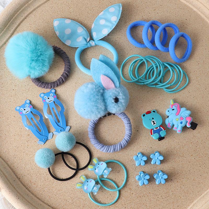 30Pcs Children Hair Clip Hair Bands Set Girls Rabbit Headwear Rubber Band Elastic Hair Accessories Hair Band Hairpin Headdress