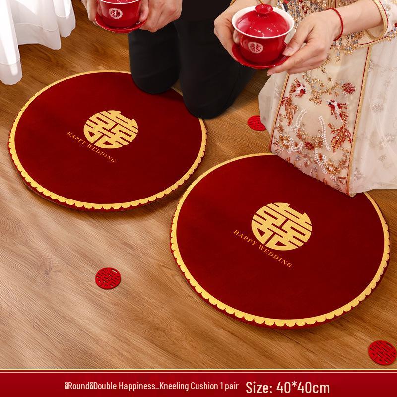 Red Double Happiness Wedding Ceremony Kneeling Cushions Set for Bride – Perfect for Tea Ceremony and Special Occasions