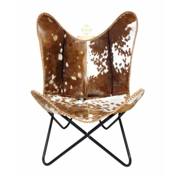 Cowhide Butterfly Chair, Boho Leather Accent Chair for Living Room, Handmade Sling Lounge Chair, Modern Rustic Home Decor Seating