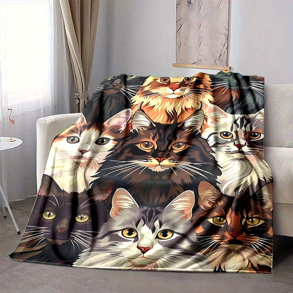 1pc Cat Collection Print Blanket   Lightweight Flannel Throw Blanket For Sofa, Bed, Living Room, Office, Outdoor Travel, Camping