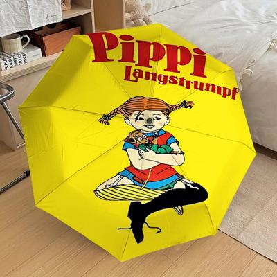 1PC Pippi Langstrumpf Umbrella-8-Rib Reinforced, Automatic Open, Lightweight & Durable, Cute Fashion Accessory for Outdoor, Beach or Casual Use, Beach