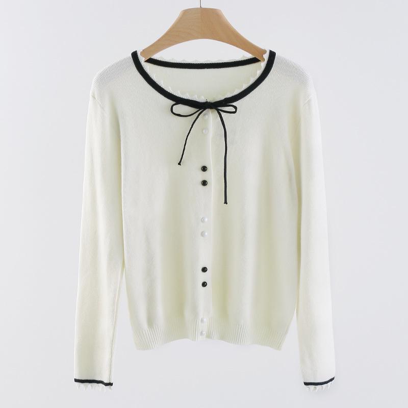 Women s Korean-Style Bow Knit Pullover: Sweet, Loose-Fit, Round Neck, Long Sleeve Sweater One Size