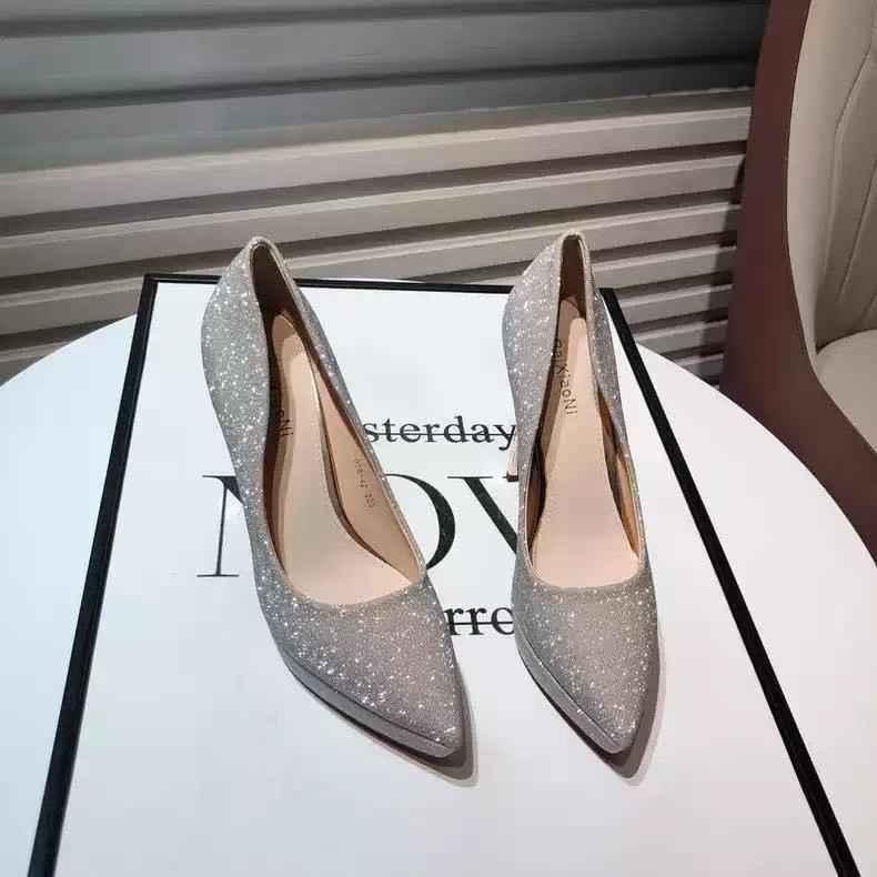 2025 Women's Stiletto Heels: Banquet Evening Dress Shoes with 12CM Waterproof Platform and Pointed Toe High Heels