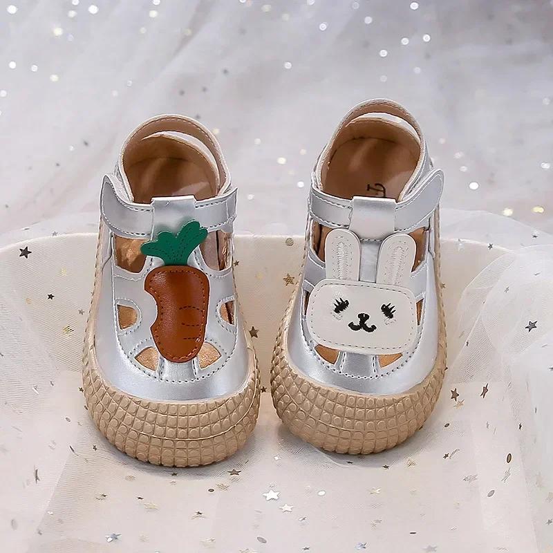 Kinder Ballerinas Zehenkappe Anti-Stoß Mädchen Sandalen Ausgehöhlt Atmungsaktiv 2025 Sommer Neu Kinder Strandschuhe Süßer Hase