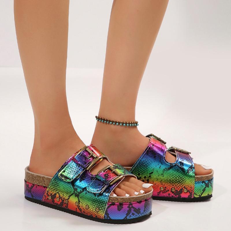 Large Platform Birkenstock Sandals Spring/Summer New Metal Buckle Beach Shoes