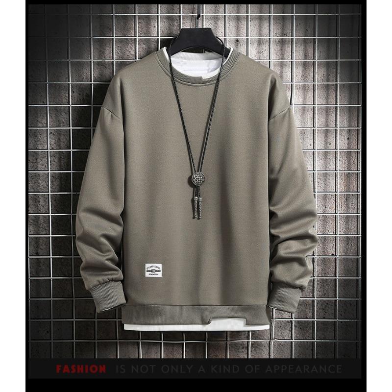 Mens Casual Sweatshirts Hoodie Men Fake Two Pieces Multi Color O-Neck Fashion   Sweatshirt