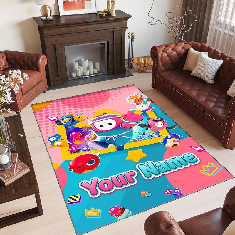 Personalized Crystal Velvet Carpet Custom Name Text,Fall Guys Anti Slip Area Rug For Home Decoration