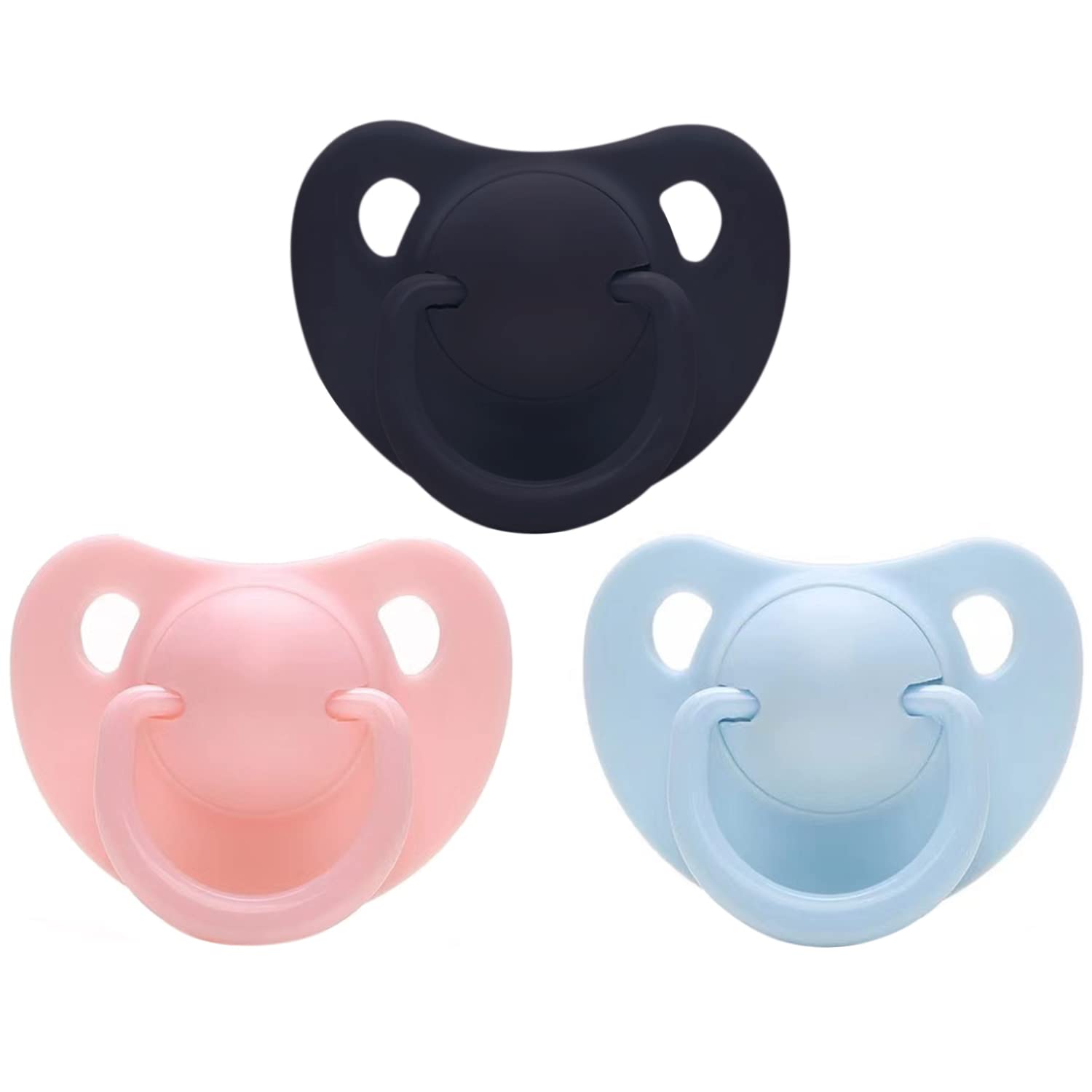 

CutiePlusU Adult Large Size Heart Shape of Light Black Pacifiers, (Pack 3) - Pink, Blue,