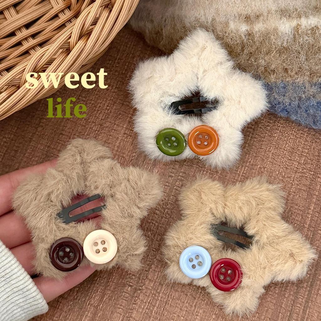 Autumn/Winter Plush Star Hair Clip - Versatile Bangs & Side Clip for Frizzy Hair Accessory