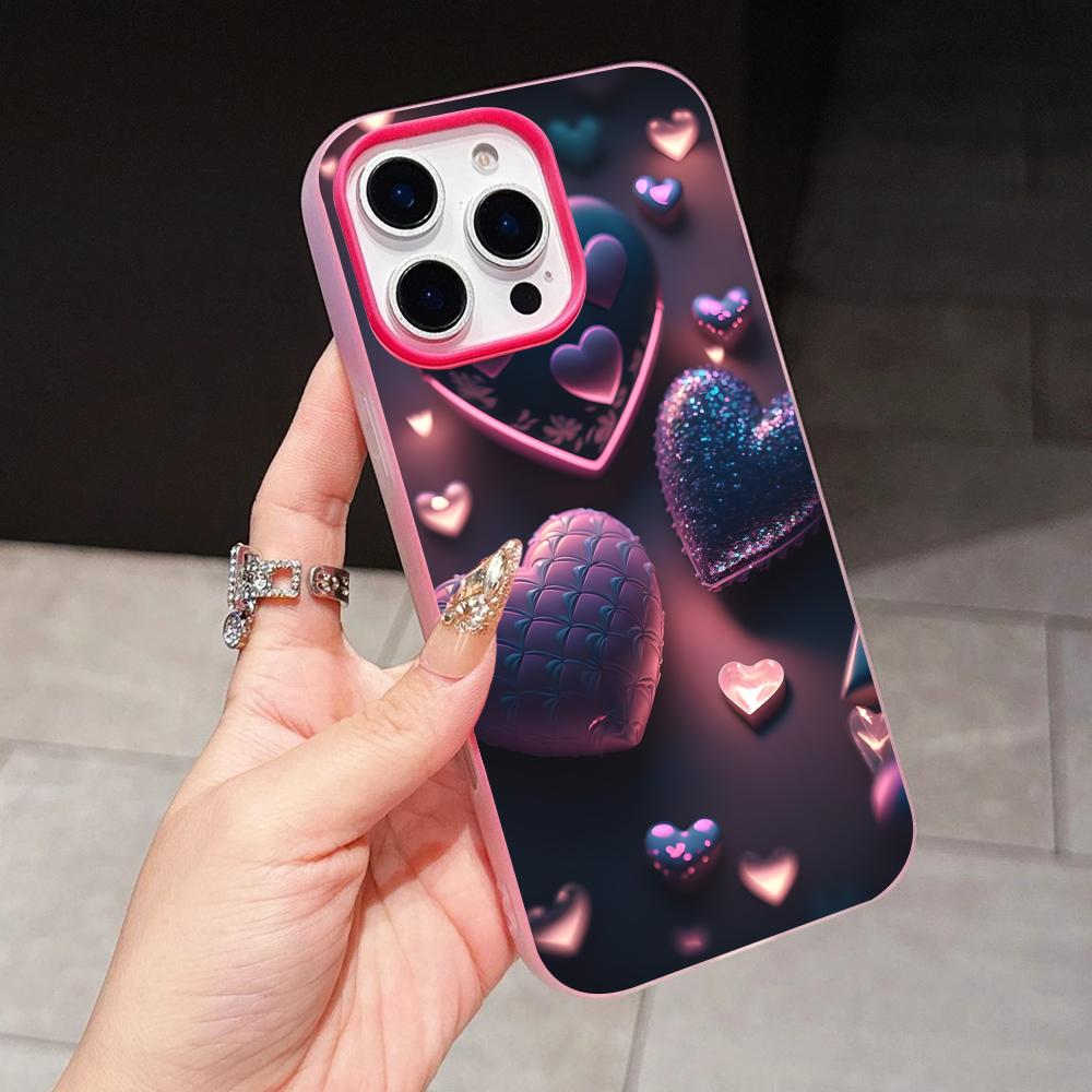 Y2K Glowing Hearts Jelly Double Layer Rose Red Mobile Phone Case for iPhone 17 16 15 14 13 12 11 Air Pro Max Plus Protective
