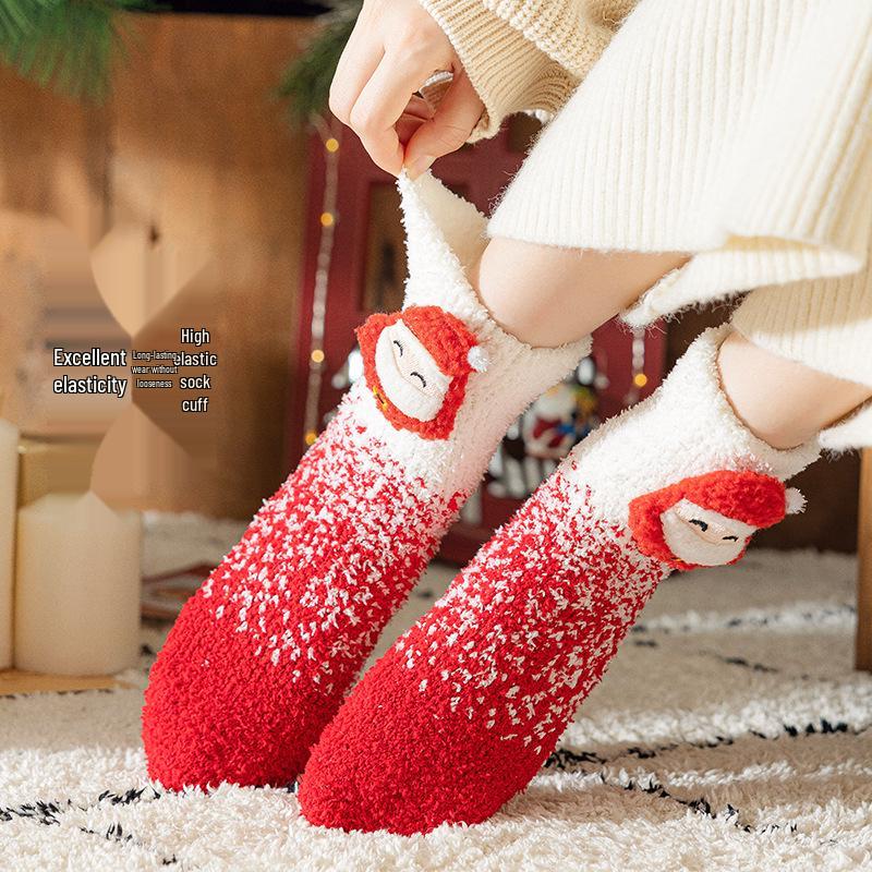 Christmas Gift: Autumn & Winter Parent-Child Coral Fleece Sleep Socks - Festive Cartoon Design for Couples & Families
