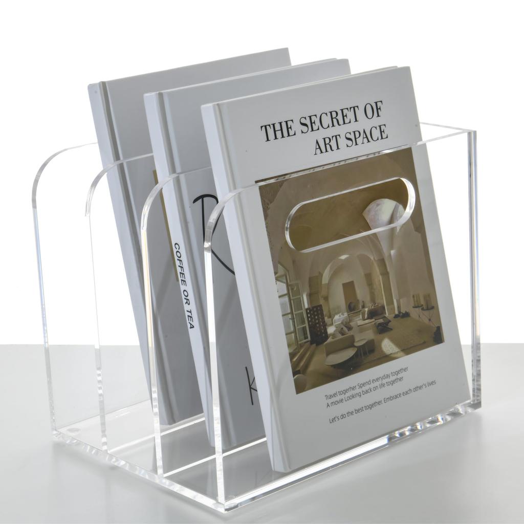 AIMOLLY Acrylic File Box, 3-Tier Book Stand, Vertical Compartment, Desk Shelf, Desktop Shelf, Desktop Document Storage, Office Supplies, Clear, Deskto