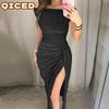 Fashion Summer Spring Solid Color Print Short Sleeve Casual Dresses