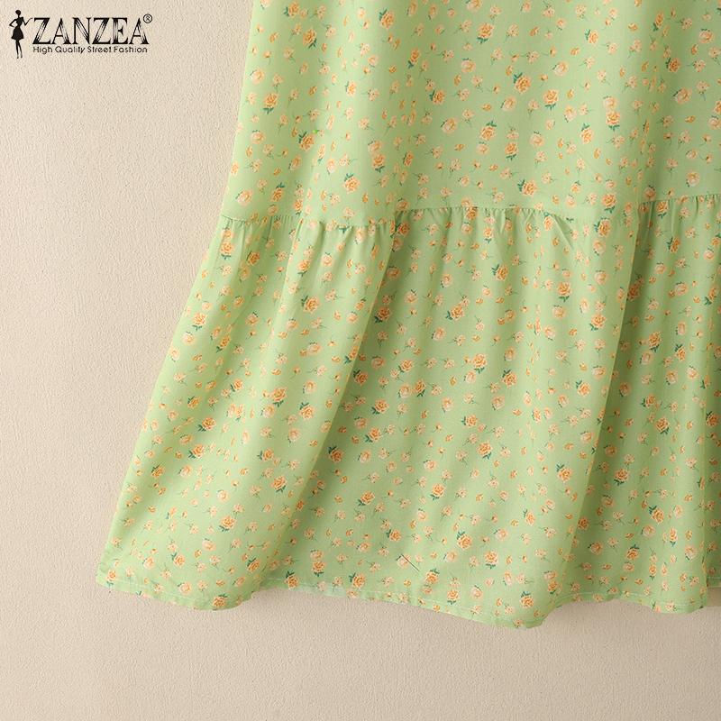 ZANZEA Women Casual Round Neck Summer Short Sleeve Floral Dress