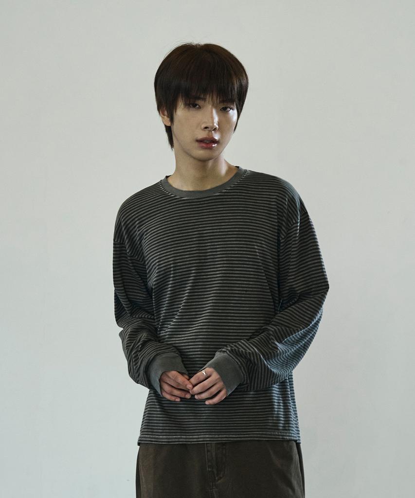 Seukeulaeteulpigsel Striped Garment Washed Long Sleeve [Khaki]