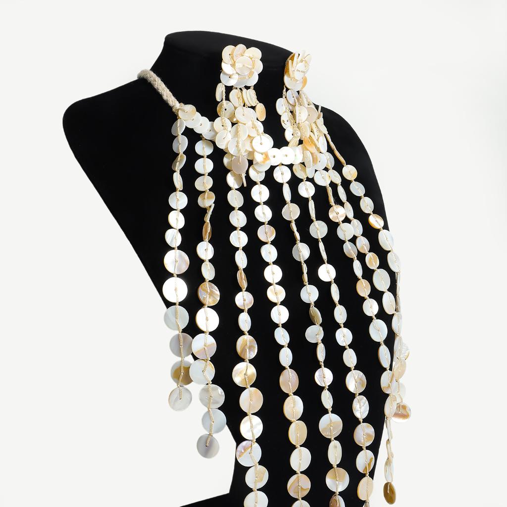 Trendy Shell Tassel Necklace Earrings Set For Women Bohemia Handmade Rope Chain Jewelry Set Summer Holiday Beach Accessory