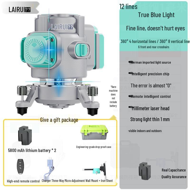Lairui High-Precision 12-Line Green Laser Level with Wall/Floor Mount