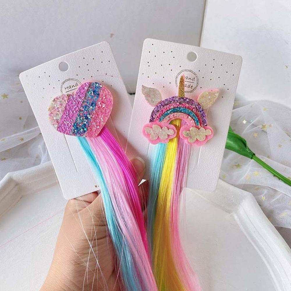 Hair Clips Unicorn Colorful Wigs Hair Clip Kids Gift Girls Birthday Party Decoration Favors Rainbow Headwear Braids Accessories