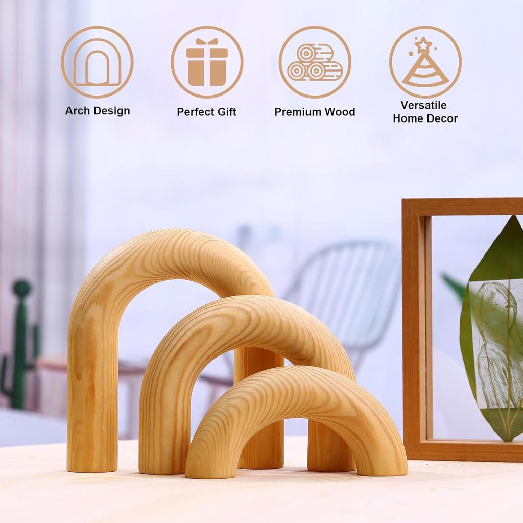 3Pcs Wood Arch Decor Aesthetic Bookcase Decor Boho Book Shelf Decor Modern Home Decor for Room Entryway Small Medium Large