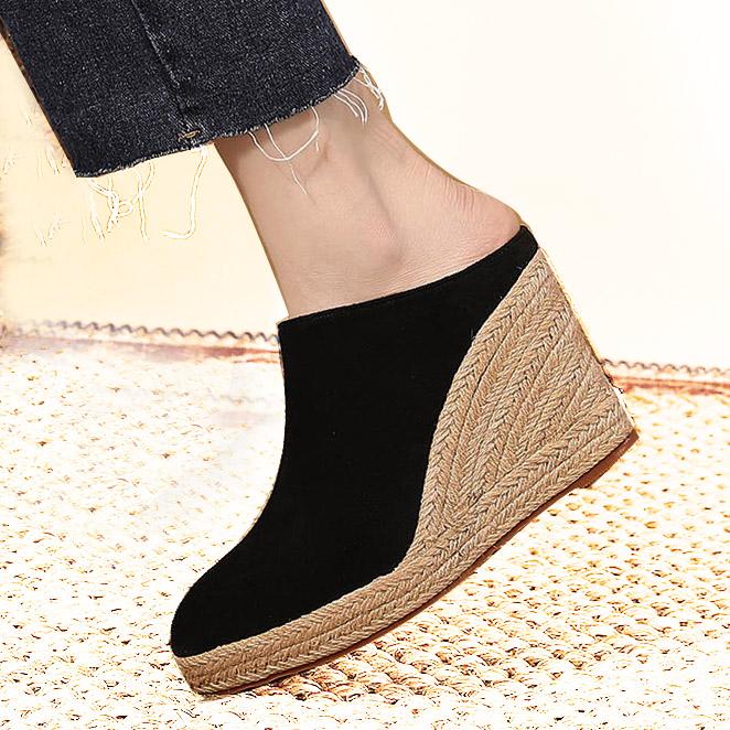 

Туфли-мюли на танкетке Женские туфли на высоком каблуке, сандалии-шлепанцы на платформе, повседневные, уличные, удобные туфли-лодочки с острым носком 42 чёрный