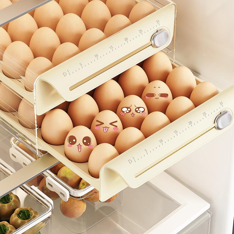 Double Layer Egg Freshness Storage Box with PET Timer - Refrigerator Drawer Style