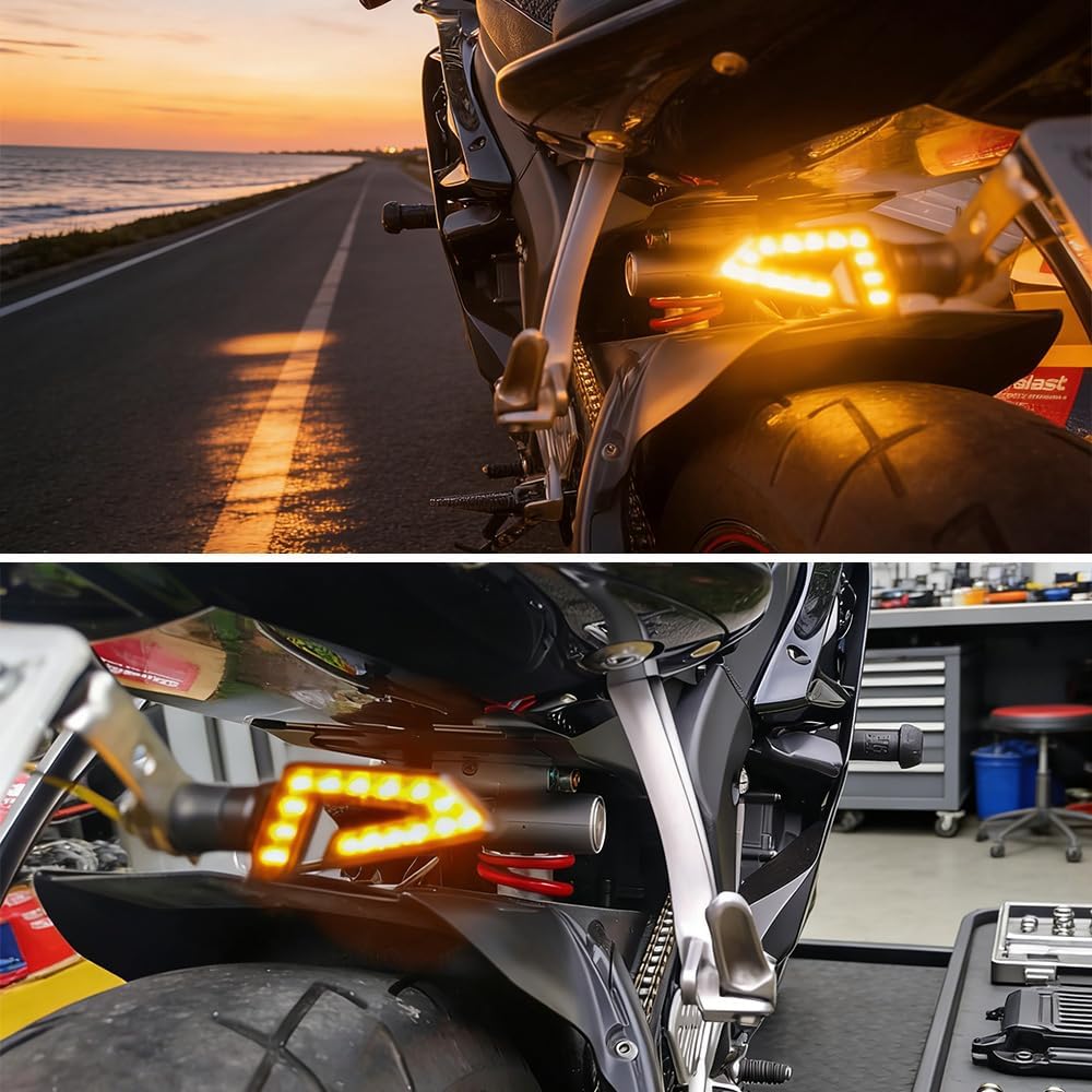 DREAMIZER 4PCS Arrow Motorcycle Turn Signals 15 LED 12V Motorcycle Blinkers Indicators Amber Lamp Compatiable for Motorbike Scooter Quad Cruiser Off