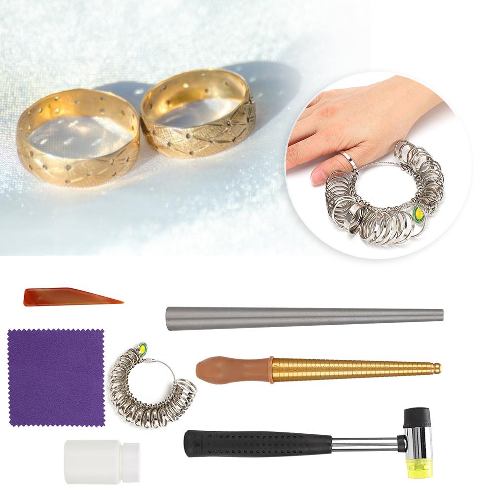 7-teiliges Set Schmuckwaschflüssigkeit Polierklinge Fingerring-Dornstock Ringmaß Schmuckpolier-Herstellungszubehör