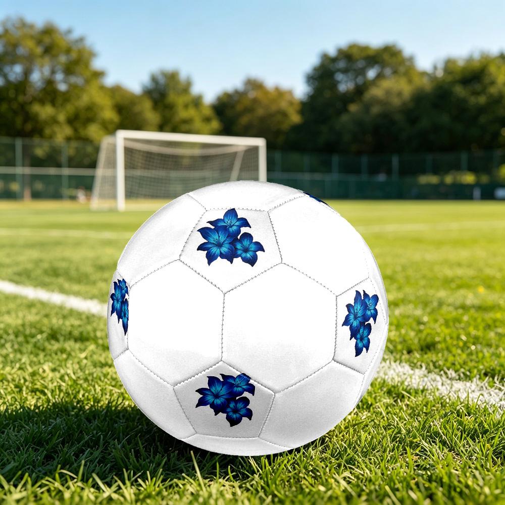 1PC Blue Lily Flowers Soccer Ball Size 5 Football Machine Sewn Indoor/Outdoor Universal Football W109
